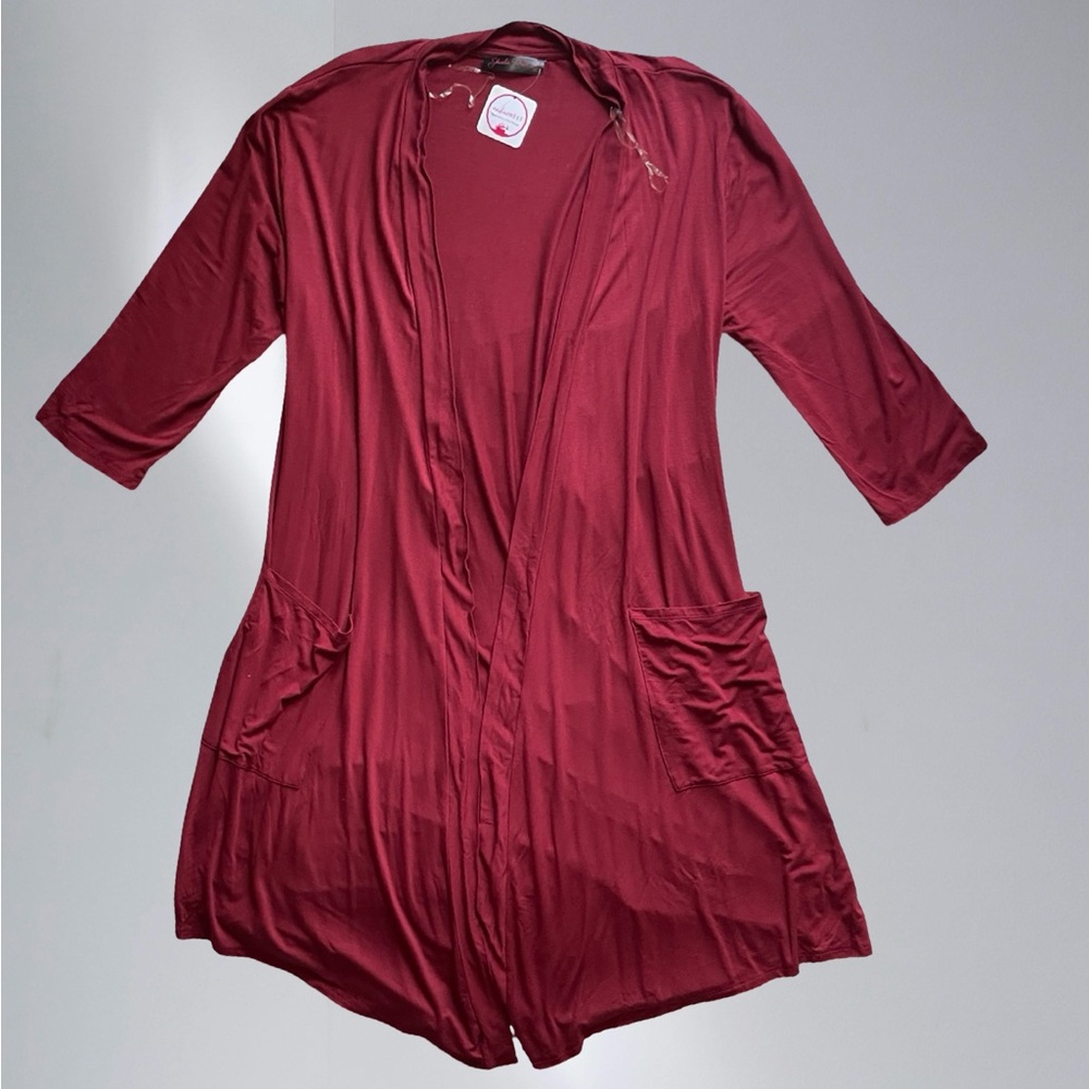 Red Cardigan Sweater with Draped Front and Soft Fabric SIZE XL